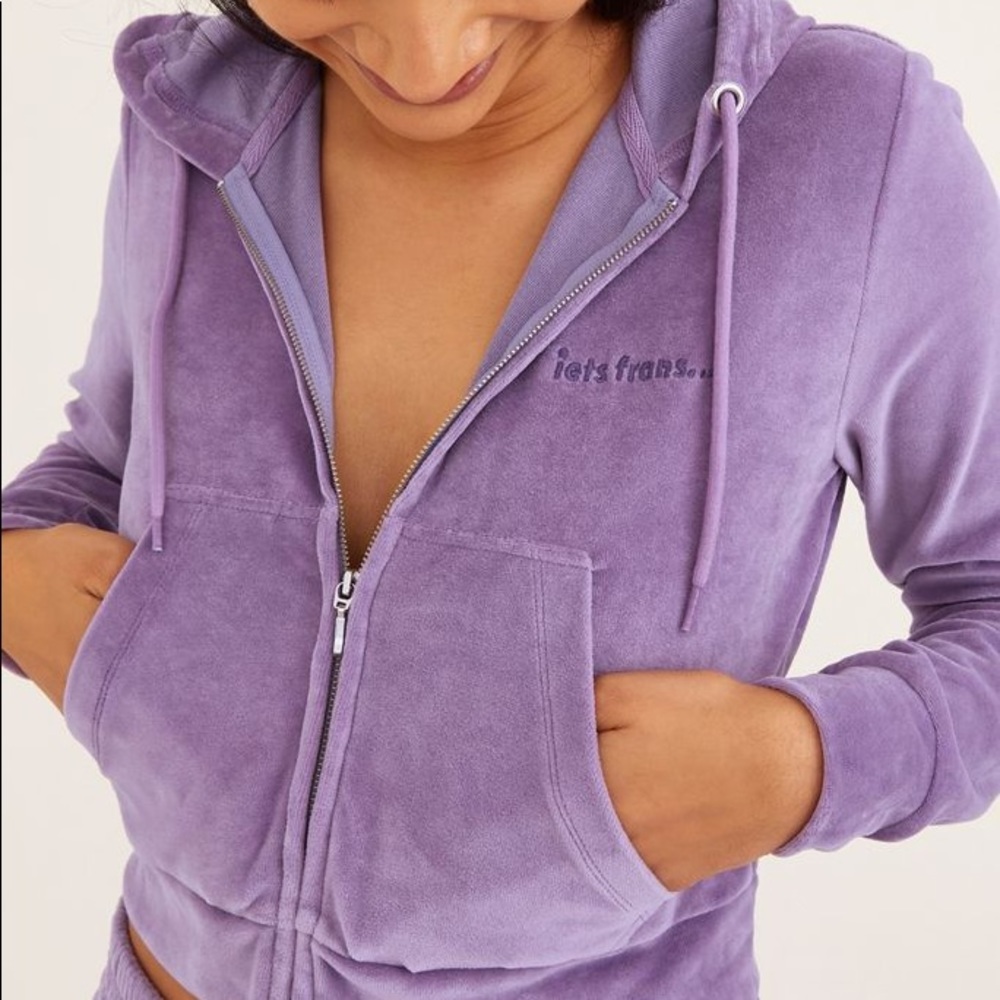 iets frans… Velour Zip-Front Hoodie Sweatshirt